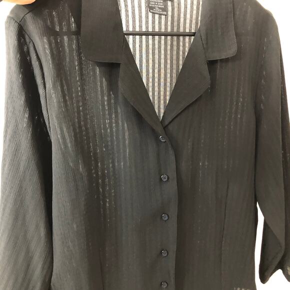 Elementz button down blouse black sheer stripes size XL - Picture 5 of 5